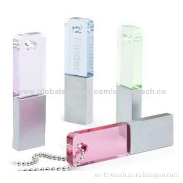 Crystal USB Drives, Shock and Waterproof, 32MB to 32GB Storage Capacity